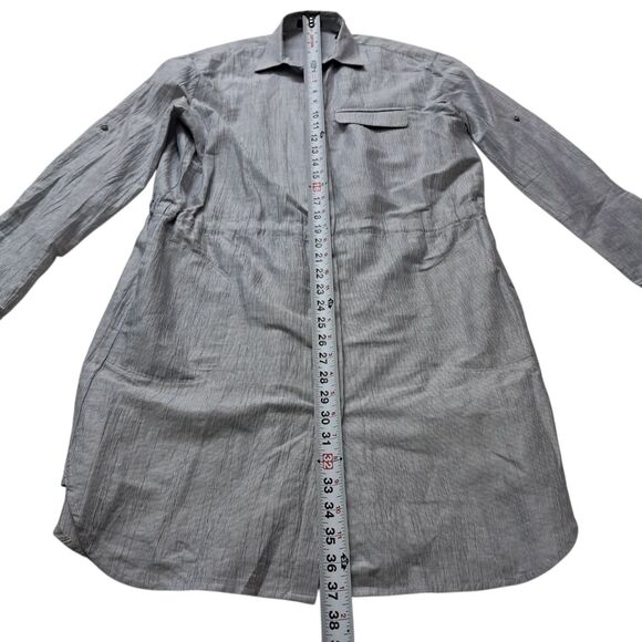 Anthony Thomas Melillo ATM Shirt Dress Women's XS Blue Linen Blend Pinstripe - Picture 14 of 14